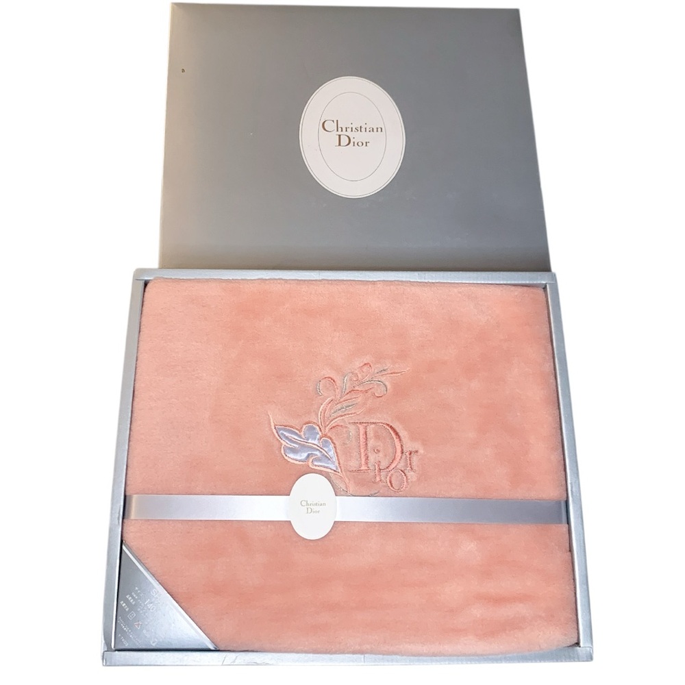 Vintage Christian Dior Pink Embroidered Blanket Floral